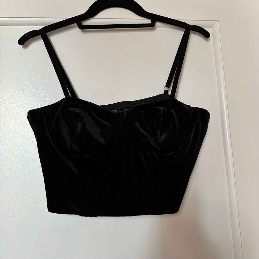 Zara Black Velvet Bustier Top